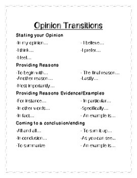transitions for opinion essays