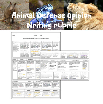 Preview of Opinion Write Animal Defense Rubric