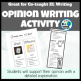 Opinion Writing Activity with Sentence Starters, EL Friendly