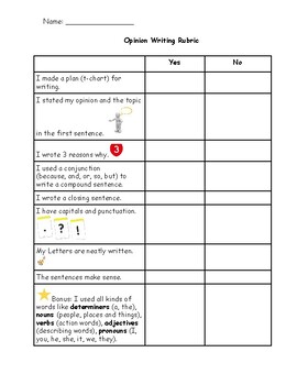 Preview of Opinion Writing Checklist