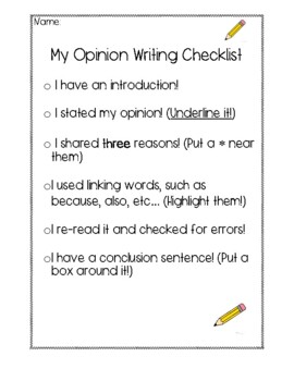 Opinion Writing Checklist - Interactive! by Kyleigh Conroy | TPT