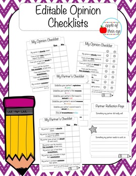 Preview of Opinion Writing Checklists (Editable!)