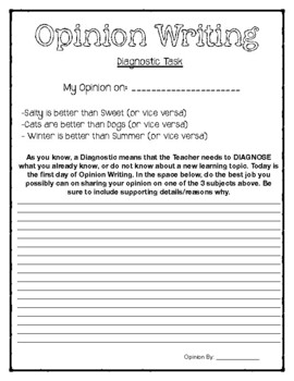 Opinion Writing Diagnostic by The Unicorn Sparkle Teacher | TPT