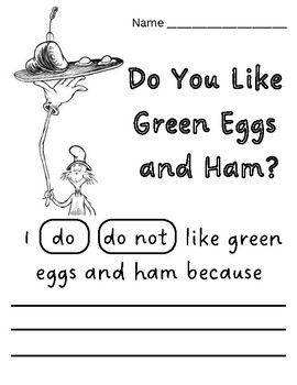 Opinion Writing - Do You Like Green Eggs and Ham? by kidzcallmemrsfulk