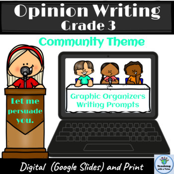 Preview of Opinion Writing Grade 3, Graphic Organizers and Prompts, Digital and Print