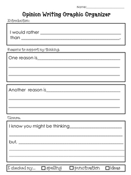 graphic organizer for writing an opinion essay