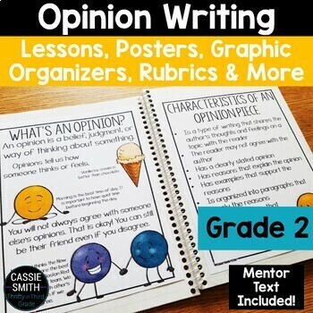 Preview of Opinion Writing Graphic Organizer Opinion Prompts Anchor Chart Rubric 2nd Grade