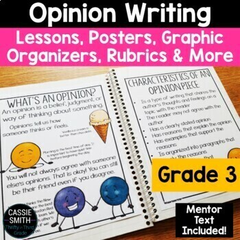 Preview of Opinion Writing Graphic Organizer Opinion Prompts Anchor Chart Rubric 3rd Grade