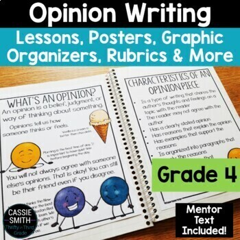 Preview of Opinion Writing Graphic Organizer Opinion Prompts Anchor Chart Rubric 4th Grade