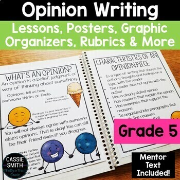 Preview of Opinion Writing Graphic Organizer Opinion Prompts Anchor Chart Rubric 5th Grade