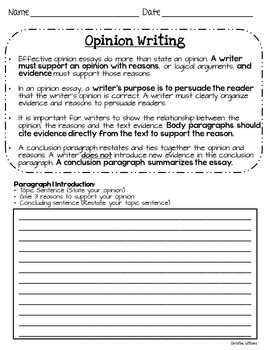 Opinion Writing Graphic Organizers and Paragraph Organizer ...