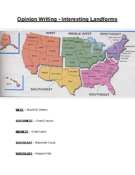 Preview of Opinion Writing - Interesting Landforms