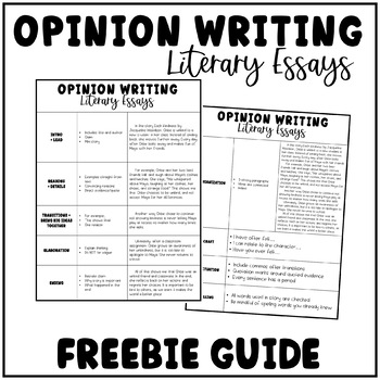 Preview of Opinion Writing: Literary Essays Guide