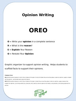 Preview of Opinion Writing OREO Graphic Organizer {Common Core}