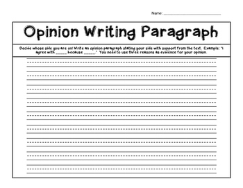 Opinion Writing Paragraph by Ashley G | Teachers Pay Teachers