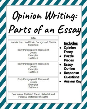 Preview of Opinion Essays: Parts of an Essay Puzzle Activity
