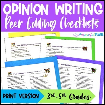 Preview of Peer Editing Checklists - 4 Opinion Writing Peer Review Checklists for 3rd - 5th