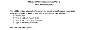 Preview of Opinion Writing Performance Task- After School Sports!