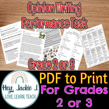 Preview of Opinion Writing Performance Task Grade 2 or 3 PDF 2 Articles Edit Lists Rubric
