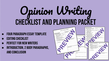 Preview of Opinion Writing- Plan, Organizer, and Checklist