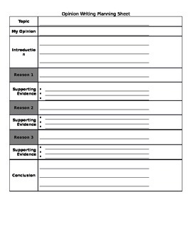 opinion essay planning sheet