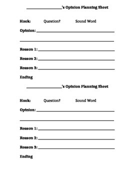 Preview of Opinion Writing Planning Sheet