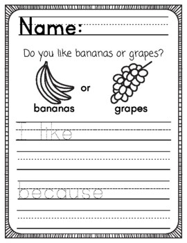 Preview of Opinion Writing Practice - Do you like bananas or grapes?