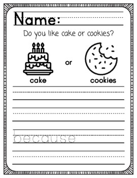Preview of Opinion Writing Practice - Do you like cake or cookies?