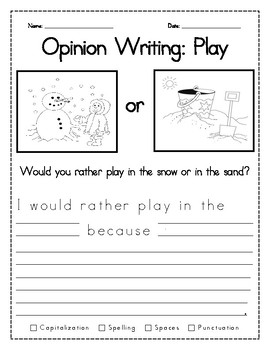 Opinion Writing Prompts by Special Resources for Special Learners