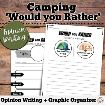 Preview of Opinion Writing Prompts Camping Theme | Would you Rather Writing Template