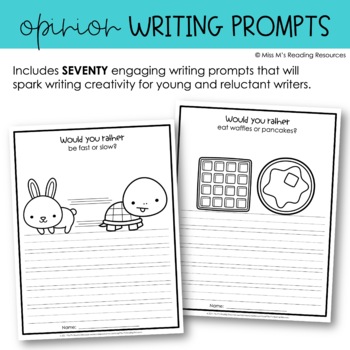 Opinion Writing Prompts for Kindergarten by Miss M's Reading Resources
