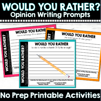 Preview of Opinion Writing Prompts | Would You Rather