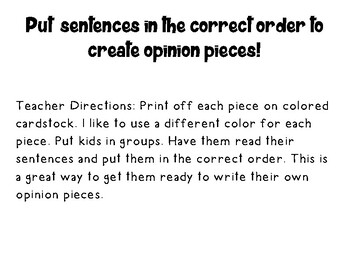 Preview of Opinion Writing: Put sentences in the correct order