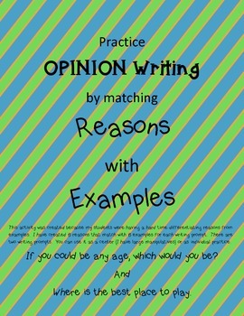 Opinion Writing: Reasons & Example match by Fun in the Class | TpT
