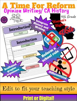 Preview of Opinion Writing- Reform a School Rule-CA History *Scaffolded/Differentiated