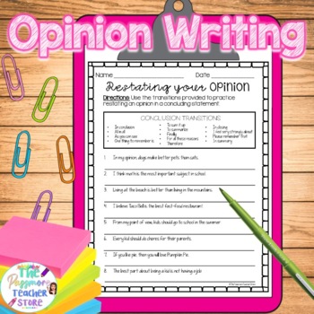 Preview of Opinion Writing Restating Opinion Worksheet | Opinion Conclusion