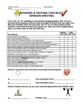 Preview of Opinion Writing: Revising and Editing Checklist