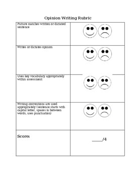 Preview of Opinion Writing Rubric