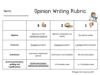 Preview of Opinion Writing Rubric - 2 Levels for Differentiation