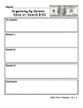 Preview of Opinion Writing: Save or Spend $100 (100th Day of School)