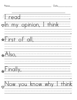 Opinion Writing Tools - Sentence Frames - Writing Paper - Graphic Organizer
