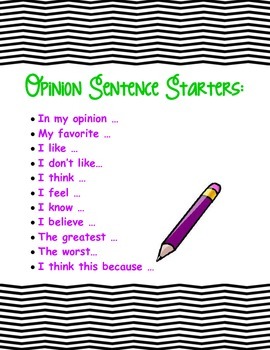 Sentence Starters Anchor Chart