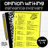 Opinion Writing Sentence Starter Cheat Sheet