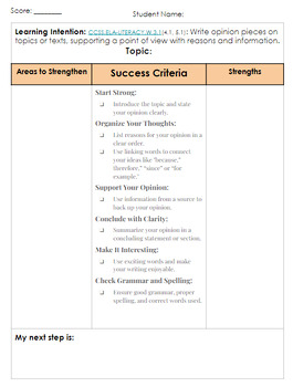 Preview of Opinion Writing Single Point Rubric Checklist - EDITABLE