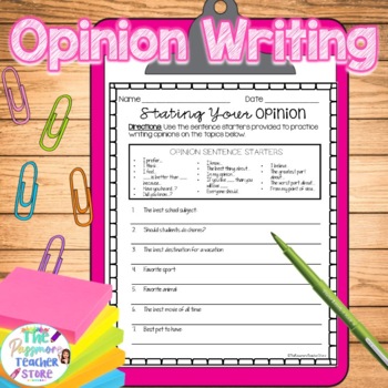 Preview of Opinion Writing Stating an Opinion Worksheet | Opinion Sentence Starter Stems