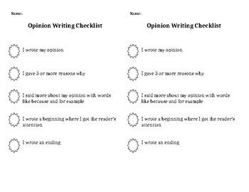 Preview of Opinion Writing Student Checklist