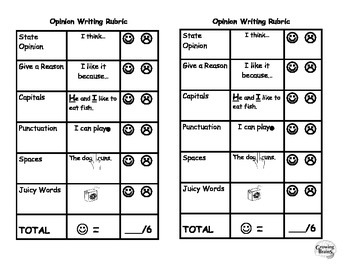 Preview of Opinion Writing Student Friendly Rubric- 6 Points