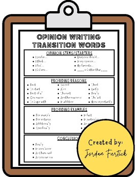 Preview of Opinion Writing Transition Words