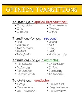 good opinion essay transition words