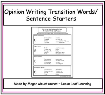 Preview of Opinion Writing Transitions/Sentence Starters